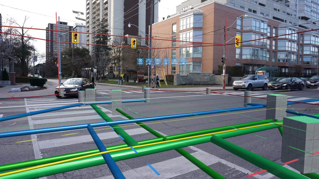 holographic GIS technology showing  subterranean utility lines under road