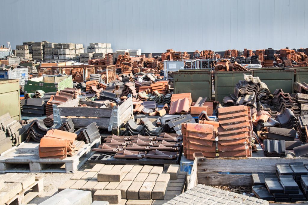 rows of recycled house elements that can be used for biocycling