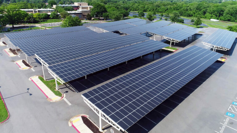solar panels on roof of parking garage lot